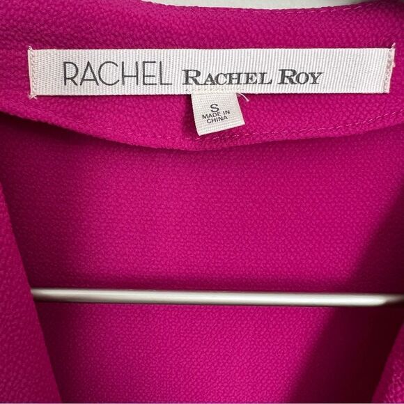 Rachel Roy Wrap Blouse Womens Small Pink Roll Tab Sleeve V-Neck Top - Picture 4 of 7